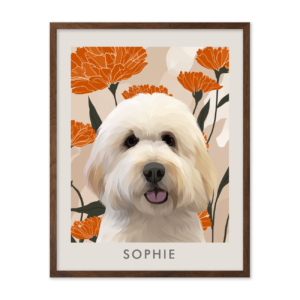 Blooming Marigold Floral Illustration Pet Portrait
