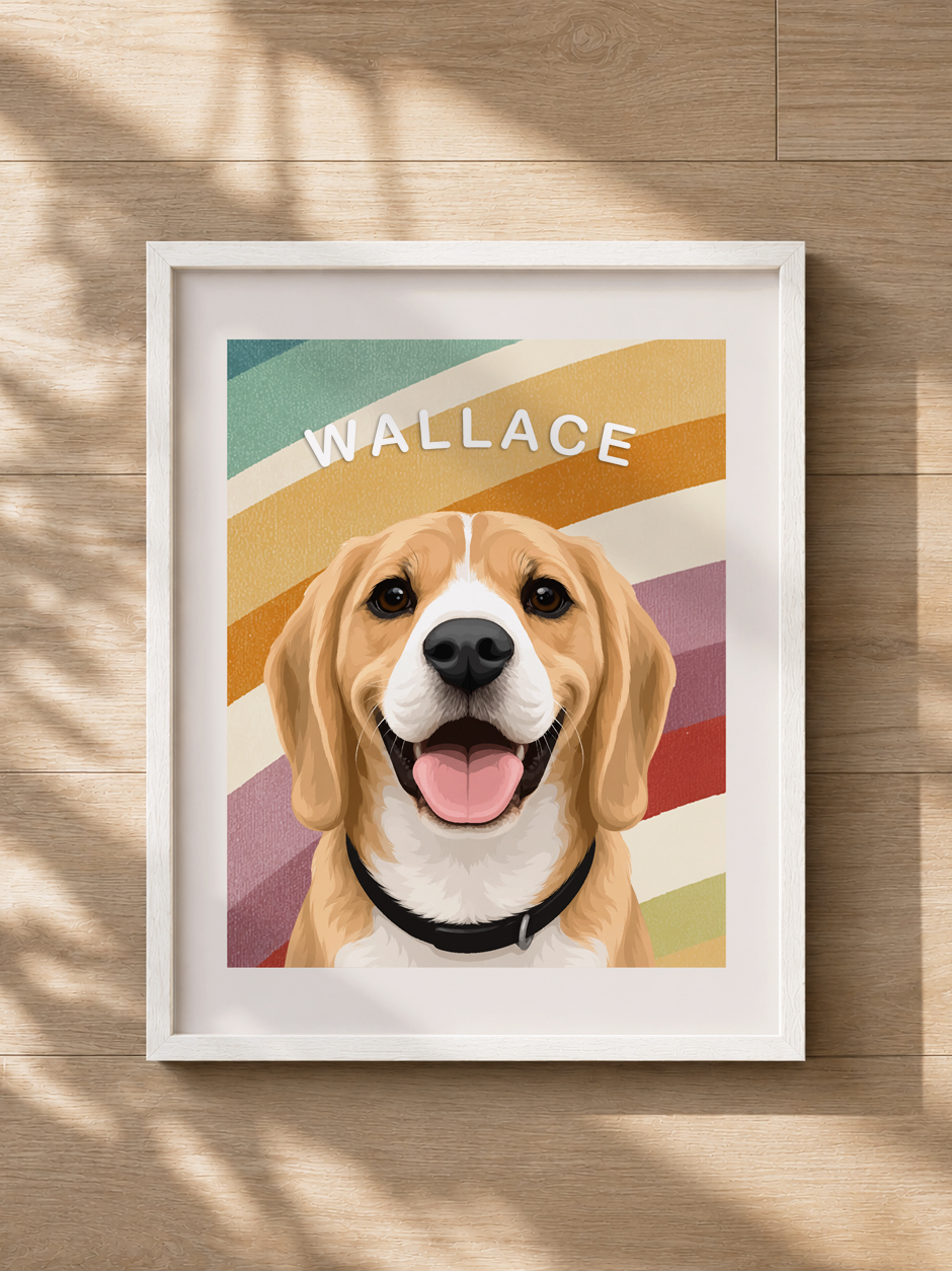 Vintage Distressed Textile Pattern Pet Portrait finished custom pet portrait
