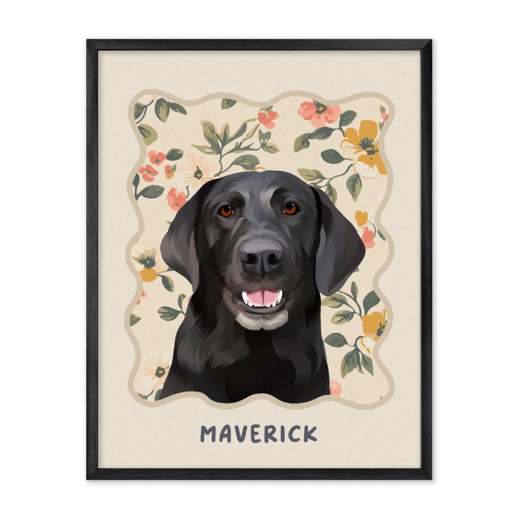 Vintage Peach Floral Pattern Pet Portrait